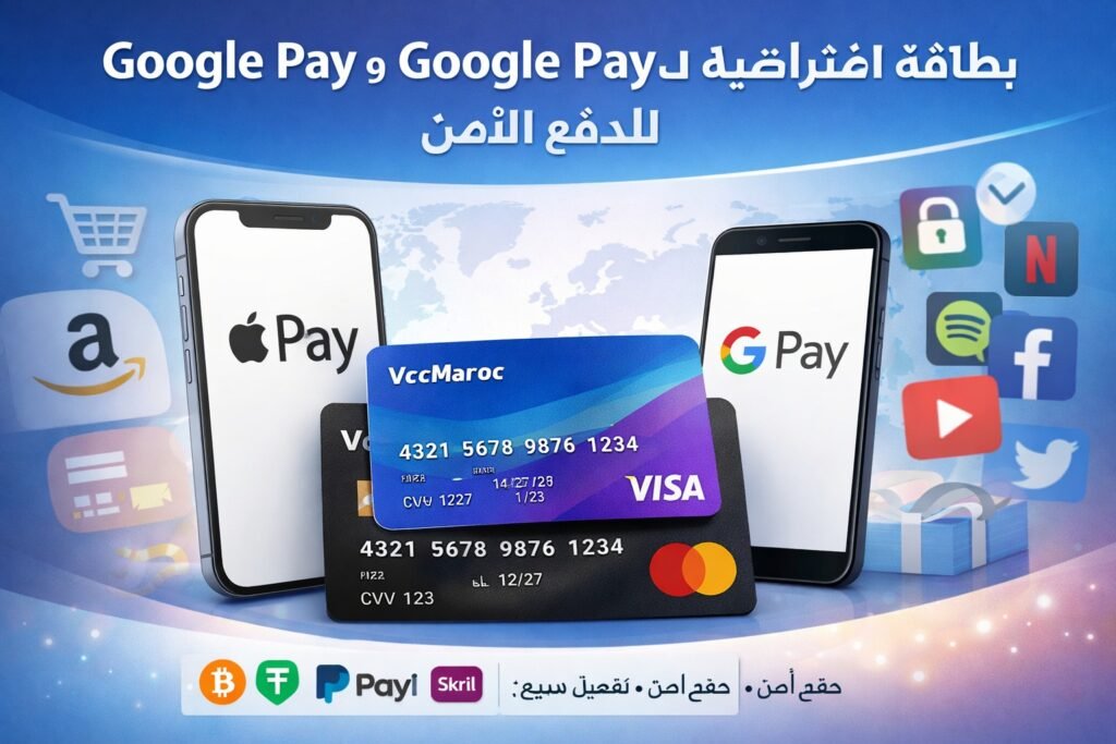 بطاقة افتراضية متوافقة مع Apple Pay وGoogle Pay للدفع الآمن عبر الإنترنت باستخدام VccMaroc